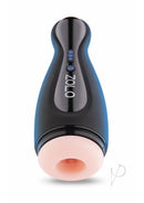 Zolo Blowpin Rechargeable Masturbator Black showcasing its sleek design and textured opening.