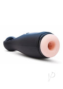 Zolo Blowpin Rechargeable Masturbator Black showcasing sleek design and realistic textured opening.