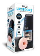 Zolo Upstroke Rechargeable Stroker Black packaging showcasing automatic thrusting and textured inner sleeve.