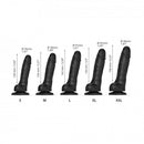 Strap-On-Me Sliding Skin Realistic Dildo Black Medium sizes comparison with measurements listed for each.