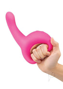 Bodywand G-Play Ultimate Come Hither Squirt Trainer Pink held in hand for ergonomic pleasure.