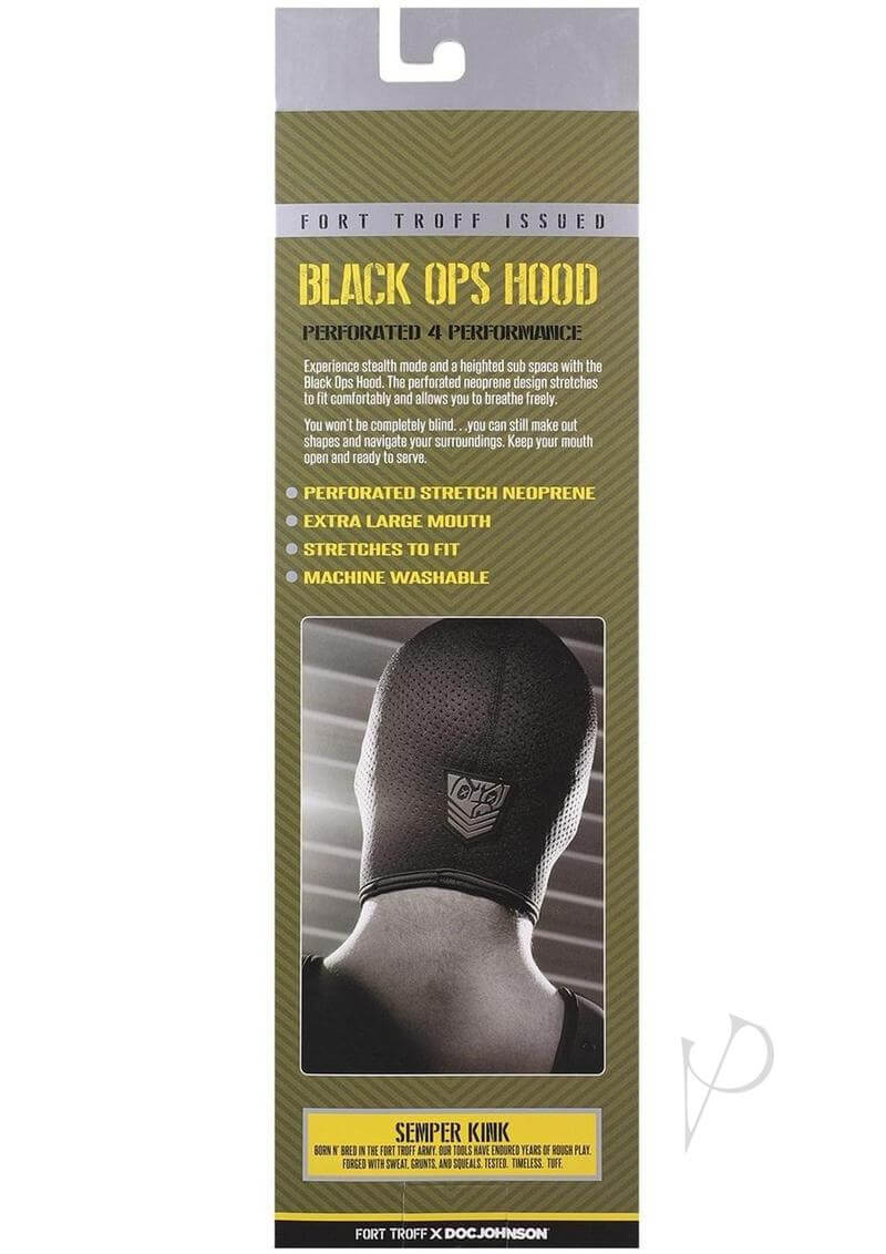 Fort Troff Black Ops Hood Regular Size packaging displaying features and specifications of the hood.