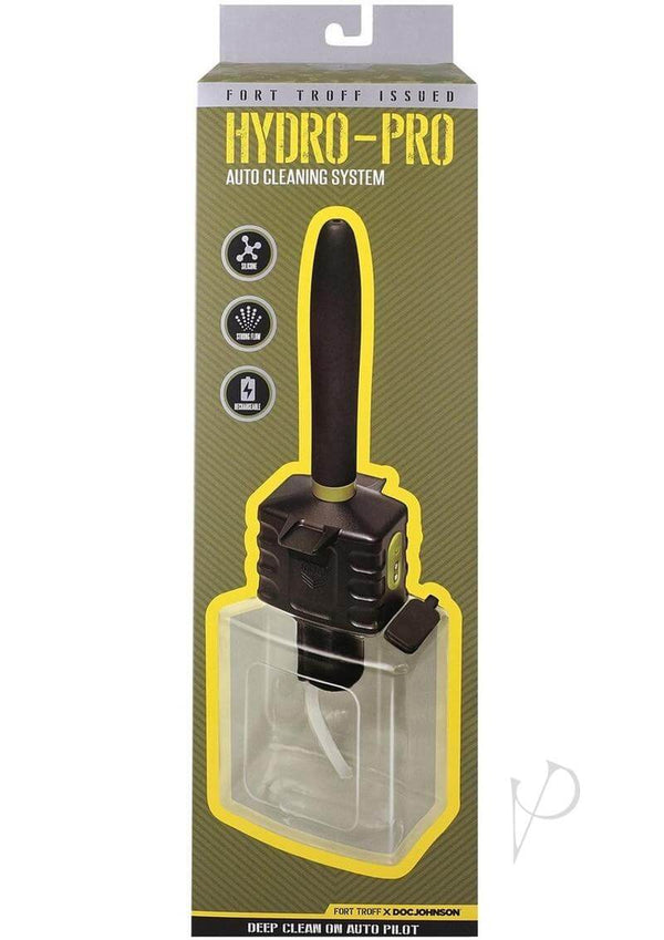 Fort Troff Hydro-Pro Cleaning System packaging showcasing the auto cleaning system with silicone nozzle and polycarbonate tank.