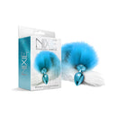 Nixie Metal Butt Plug With Ombre Tail Blue Metallic in package with fluffy blue and white tail