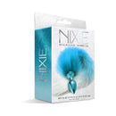 Nixie Metal Butt Plug With Ombre Tail Blue Metallic packaging featuring a fuzzy blue ombre tail and metallic plug.