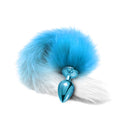 Nixie Metal Butt Plug With Ombre Tail Blue Metallic featuring a shiny blue plug and fluffy azul ombre tail.