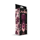 Zola Rechargeable Silicone Mini Wand packaging featuring a stylish design in rich wine red with floral accents.