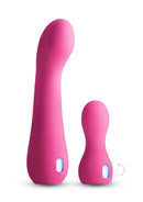 Inya Couplet 2 Piece Silicone G-Spot Vibrator Set Pink featuring a curved 6-inch vibrator and a 3-inch bullet.