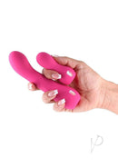 Inya Couplet 2 Piece Silicone G-Spot Vibrator Set Pink, held in hand, showcasing its soft silicone and vibrant color.