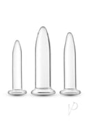 Crystal Trainer Glass Anal Plugs Kit 3 Piece Set Clear featuring three smooth glass plugs for comfortable anal play.