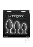 Renegade Triple Ace Silicone Anal Plugs Kit 3 Piece Black in sleek packaging with three textured plugs.
