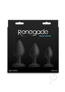 Renegade Triple Ace Silicone Anal Plugs Kit 3 Piece Black - three textured silicone plugs in a sleek package.