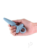 Renegade Maverick Rechargeable Silicone Anal Plug Gray held in hand, showcasing its elegant design and functionality.