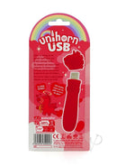 Unihorn Cupid's Beau Rechargeable Silicone Bullet Red packaging showcasing USB charger and product features.