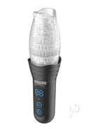 The Male Rose Pro Thrusting Rotating Masturbator Black/Clear features a plush TPE cup and digital controls.