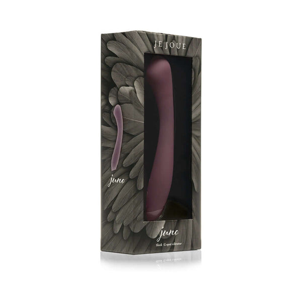 Je Joue Juno Rechargeable Silicone G-Spot Vibrator Purple in sleek packaging with floral design.