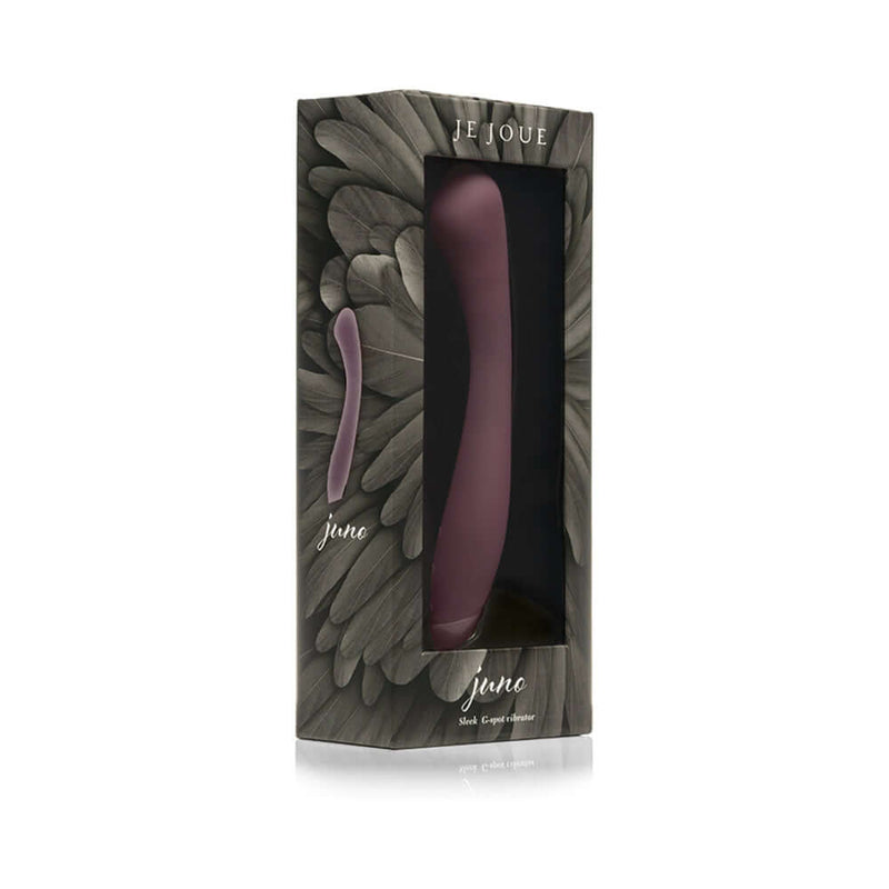 Je Joue Juno Rechargeable Silicone G-Spot Vibrator Purple in sleek packaging with floral design.