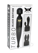 Pixey Powerful Turbo Wand Black packaging showcasing the powerful wired wand massager with two extra attachments.