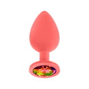 Luv Inc JP33 Jeweled Large Silicone Butt Plug Coral with a jeweled base and smooth silicone body.