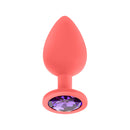Luv Inc JP33 Jeweled Large Silicone Butt Plug Coral with purple gem bottom.