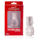 Screaming O Charged Big OMG Vibrating Cock Ring Clear packaging with product visible, featuring USB rechargeable design.
