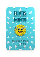 Flintts Mints Mouth Watering Oral Delights Snowy Pine mint tin packaging with cheerful design.