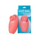 Luv Inc TV11 Triple-Action Clitoral Vibrator Coral packaging and product showcasing its design and features.