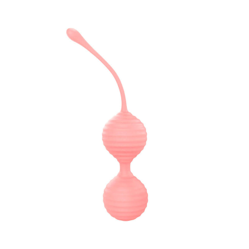 Luv Inc Kegel Balls Ribbed Silicone 2 Piece Set Light Pink displayed against a white background.