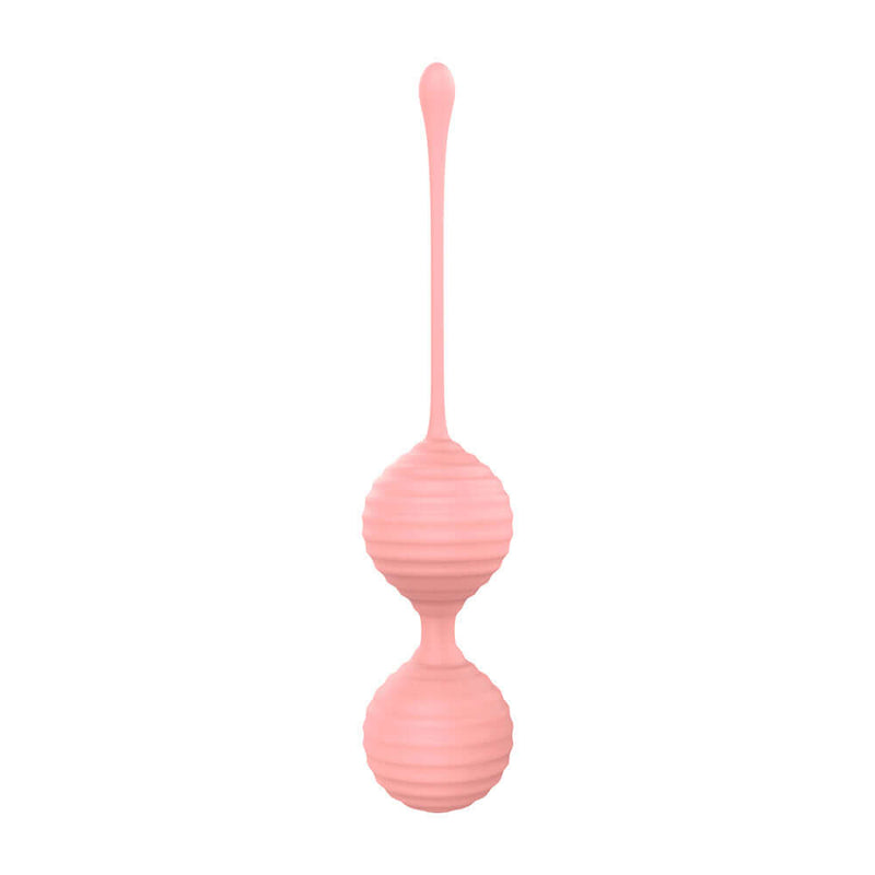 Luv Inc Kegel Balls Ribbed Silicone 2 Piece Set Light Pink showcasing ribbed texture for pelvic floor training.