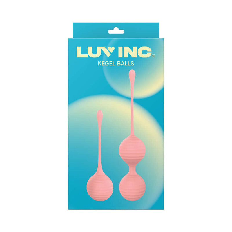 Luv Inc Kegel Balls Ribbed Silicone 2 Piece Set Light Pink packaging with two ribbed silicone balls.
