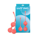 Luv Inc Kg88 Kegel Balls Ribbed Silicone 2 Piece Set Coral in packaging, designed for pelvic floor strengthening.