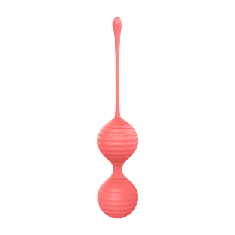 Luv Inc Kg88 Kegel Balls Ribbed Silicone 2 Piece Set Coral in smooth, ribbed design for pelvic floor training.