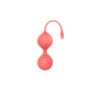 Luv Inc Kg88 Kegel Balls Ribbed Silicone 2 Piece Set Coral in vibrant coral color showing smooth ribbed texture.
