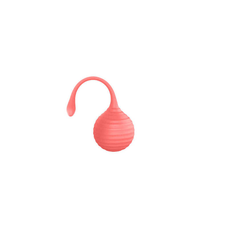 Luv Inc Kg88 Kegel Balls Ribbed Silicone 2 Piece Set Coral single kegel ball with ribbed texture in coral color.