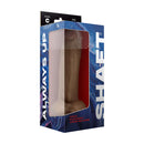 Shaft Model C 9.5 inch Dual Density Silicone Dildo Oak in packaging, showcasing its realistic design and FLEXISKIN™ silicone.