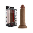 Shaft Model J 6.5 Inch Dual Density Silicone Dildo Oak displayed with packaging.