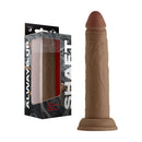 Shaft Model J 7.5 Inch Dual Density Silicone Dildo Oak in packaging, showcasing its realistic silicone design.