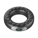 Forto F-15 Rechargeable Silicone Vibrating Cockring Black showing textured silicone design and control button.