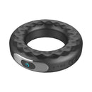 Forto F-15 Rechargeable Silicone Vibrating Cockring Black features a textured design with a power button for adjustable vibrations.