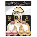 Glitterati Ball Toss Bachelorette Party Game packaging with score points and colorful balls for party fun
