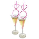 Little Genie Glitterati Diamond Straw Set 8 Count Pink in champagne glasses with twisty pink straws for party decor.