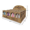 Eden's Vanilla Scented Penis Candles 12 Count Display on retail shelf, featuring playful designs and warm vanilla scent.