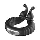 Forto F-24 Silicone Textured Vibrating Cockring Black showcasing textured design and built-in motor for enhanced pleasure.