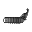 Forto F-24 Silicone Textured Vibrating Cockring Black side view showcasing its textured design and compact shape.