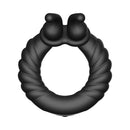 Forto F-24 Silicone Textured Vibrating Cockring Black displayed, showcasing its sleek design and textured surface for enhanced stimulation.