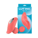 Luv Inc PV72 Remote Control Panty Vibrator Coral and remote control packaging on display.