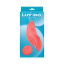 Luv Inc PV72 Remote Control Panty Vibrator Coral packaging featuring the coral panty vibe and wireless remote.