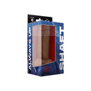 Shaft Model C 7.5 inch Dual Density Silicone Dildo with Balls Oak in packaging display.
