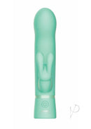 The Rabbit Company The Travel Rabbit Silicone Vibrator Aqua in aqua color showcasing its dual stimulation features.