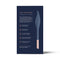 Deia The Feather Vibrating Tickler Silicone Blue packaging with features and usage instructions on a navy background.